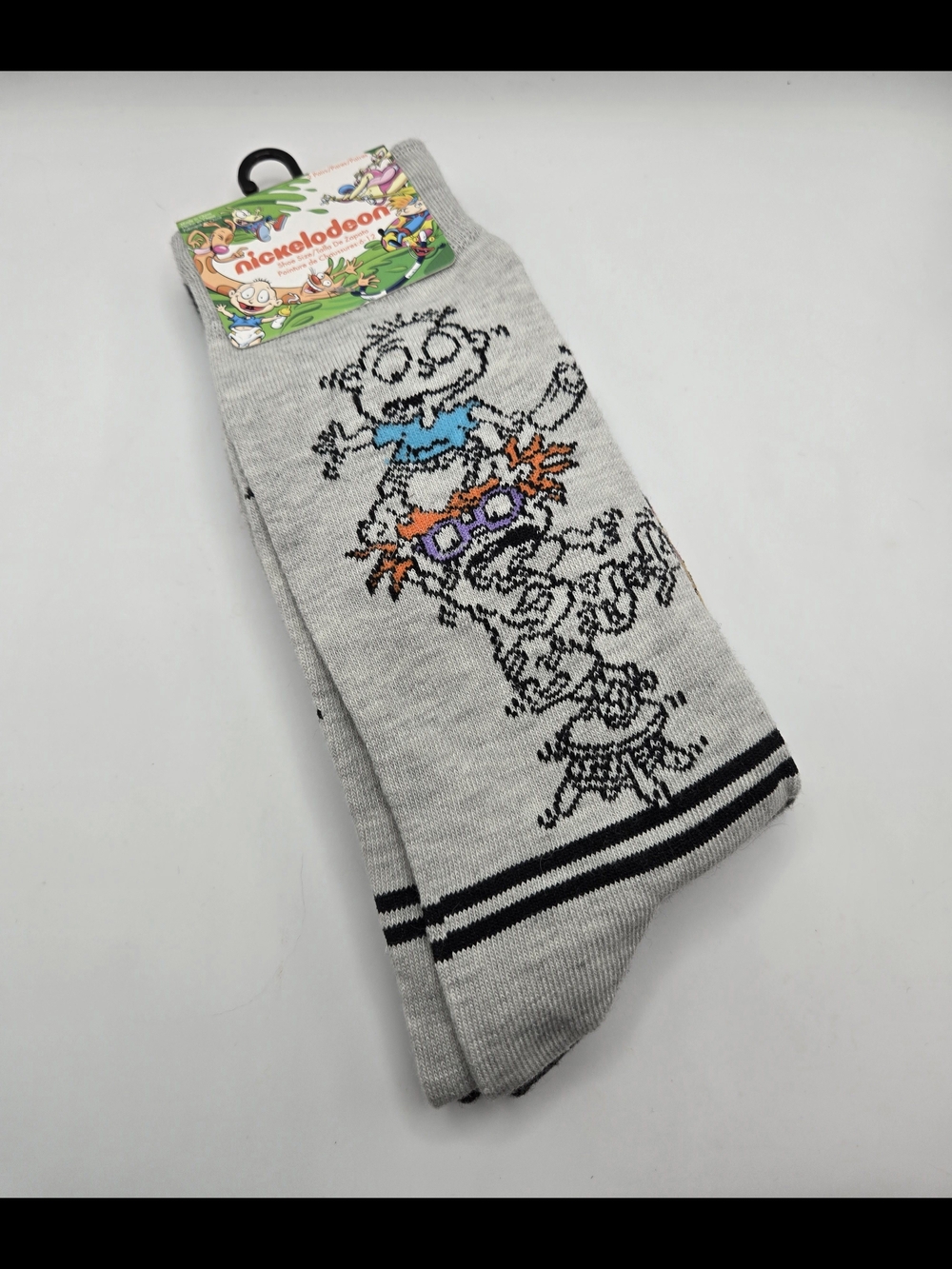 Nickelodeon Themed Grey Crew Socks - Two Pairs - Rugrats And CatDog